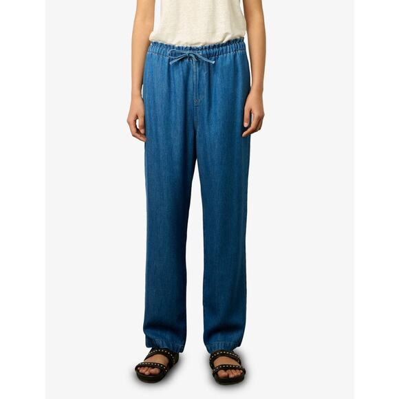 Gerard Darel Cylinia Relaxed Straight Leg Jeans 8 Tall Drawstring Waist 36" Boho - Picture 1 of 9